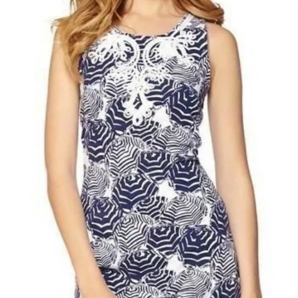 Lilly Pulitzer Oh Cabana Bot Umbrella Print Blue and White Foster Shift Dress XS - Picture 1 of 17